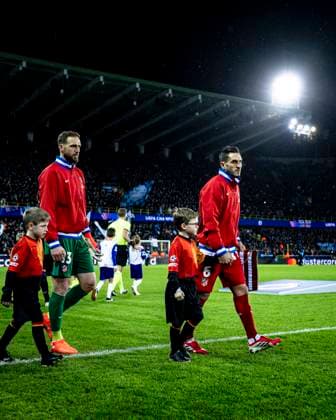 Atletico de Madrid midfielder Koke, Atletico de Madrid goalkeeper Jan Oblak, during the match Club Brugge KV vs Atletico de Madrid at the Jan Breydelstadion for the Champions League - KO play-offs - 1st leg season 2025-2026 in BRUGGE, Belgium on 18 february 2026. (Photo by Stefan Koops EYE4IMAGES DeFodi Images) -