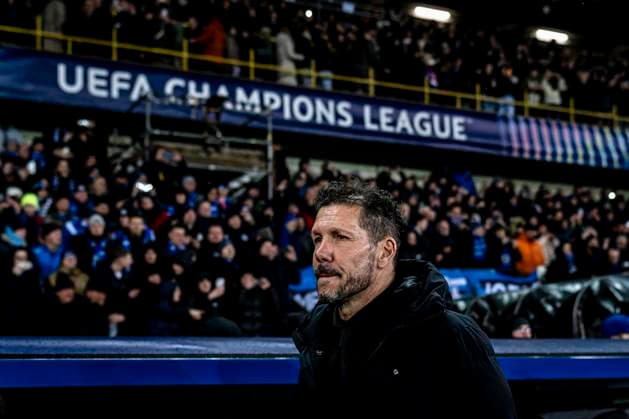 Atletico de Madrid trainer Diego Simeone, during the match Club Brugge KV vs Atletico de Madrid at the Jan Breydelstadion for the Champions League - KO play-offs - 1st leg season 2025-2026 in BRUGGE, Belgium on 18 february 2026. (Photo by Stefan Koops EYE4IMAGES DeFodi Images) -
