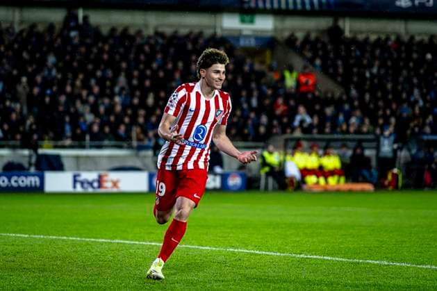 Atletico de Madrid forwarder Julian Alvarez, during the match Club Brugge KV vs Atletico de Madrid at the Jan Breydelstadion for the Champions League - KO play-offs - 1st leg season 2025-2026 in BRUGGE, Belgium on 18 february 2026. (Photo by Stefan Koops EYE4IMAGES DeFodi Images) -