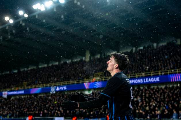 Club Brugge forwarder Christos Tzolis, during the match Club Brugge KV vs Atletico de Madrid at the Jan Breydelstadion for the Champions League - KO play-offs - 1st leg season 2025-2026 in BRUGGE, Belgium on 18 february 2026. (Photo by Stefan Koops EYE4IMAGES DeFodi Images) -
