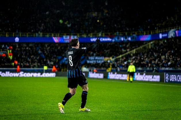 Club Brugge forwarder Christos Tzolis, during the match Club Brugge KV vs Atletico de Madrid at the Jan Breydelstadion for the Champions League - KO play-offs - 1st leg season 2025-2026 in BRUGGE, Belgium on 18 february 2026. (Photo by Stefan Koops EYE4IMAGES DeFodi Images) -