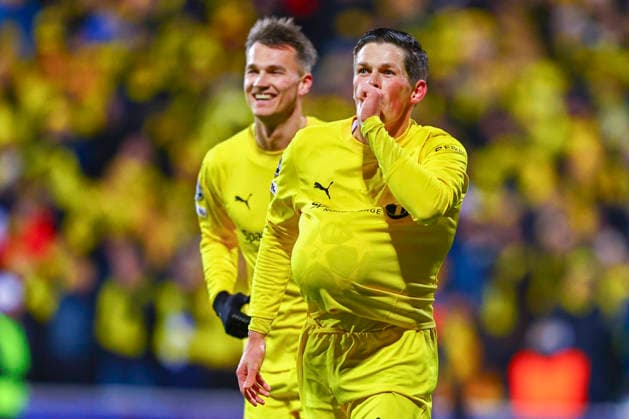 Football, Champions League 2025 2026 Bodo Glimt Inter 3 1 Bodo 20260218 Bodo Glimts Sondre Brunstad Fet celebrates after scoring the first goal of the match in the Champions League football match between Bodo Glimt and Inter at Aspmyra Stadium Photo Mats Torbergsen NTB Bodo Norway EDITORIAL USE ONLY RESTRICTED USE FOR BETTING COMPANIES  Copyright: xMatsxTorbergsenx xNTBx