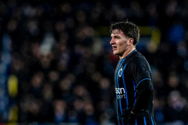 Club Brugge forwarder Christos Tzolis, during the match Club Brugge KV vs Atletico de Madrid at the Jan Breydelstadion for the Champions League - KO play-offs - 1st leg season 2025-2026 in BRUGGE, Belgium on 18 february 2026. (Photo by Stefan Koops EYE4IMAGES DeFodi Images) -
