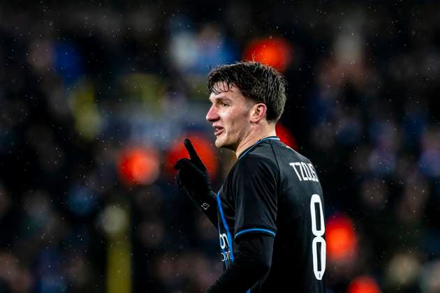 Club Brugge forwarder Christos Tzolis, during the match Club Brugge KV vs Atletico de Madrid at the Jan Breydelstadion for the Champions League - KO play-offs - 1st leg season 2025-2026 in BRUGGE, Belgium on 18 february 2026. (Photo by Stefan Koops EYE4IMAGES DeFodi Images) -
