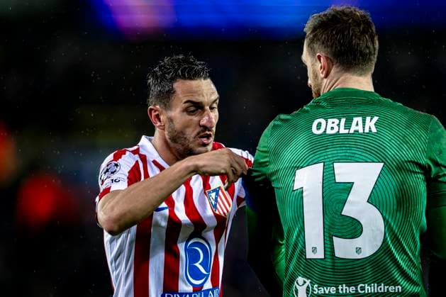 Atletico de Madrid midfielder Koke, Atletico de Madrid goalkeeper Jan Oblak, during the match Club Brugge KV vs Atletico de Madrid at the Jan Breydelstadion for the Champions League - KO play-offs - 1st leg season 2025-2026 in BRUGGE, Belgium on 18 february 2026. (Photo by Stefan Koops EYE4IMAGES DeFodi Images) -