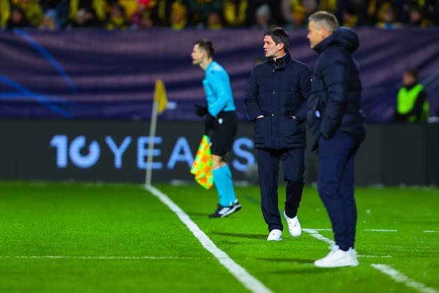 Football, Champions League 2025 2026 Bodo Glimt Inter Bodo 20260218 Inter s coach Cristian Chivu and Bodo Glimt s coach Kjetil Knutsen in the Champions League football match between Bodo Glimt and Inter at Aspmyra Stadium Photo Thomas Andersen NTB Bodo Norway EDITORIAL USE ONLY RESTRICTED USE FOR BETTING COMPANIES  Copyright: xThomasxAndersenx xNTBx