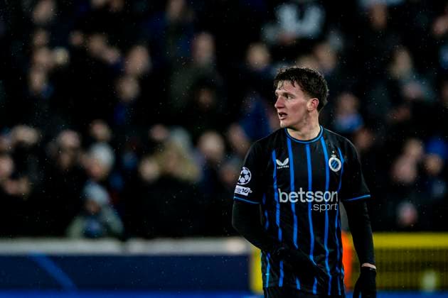 Club Brugge forwarder Christos Tzolis, during the match Club Brugge KV vs Atletico de Madrid at the Jan Breydelstadion for the Champions League - KO play-offs - 1st leg season 2025-2026 in BRUGGE, Belgium on 18 february 2026. (Photo by Stefan Koops EYE4IMAGES DeFodi Images) -