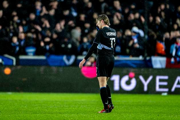 Club Brugge forwarder Romeo Vermant , during the match Club Brugge KV vs Atletico de Madrid at the Jan Breydelstadion for the Champions League - KO play-offs - 1st leg season 2025-2026 in BRUGGE, Belgium on 18 february 2026. (Photo by Stefan Koops EYE4IMAGES DeFodi Images) -