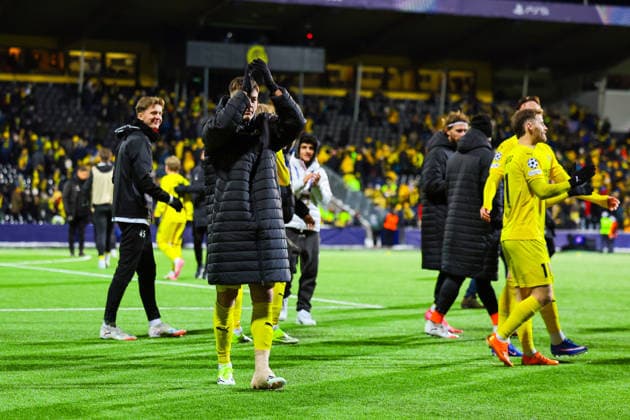 Football, Champions League 2025 2026 Bodo Glimt Inter 3 1 Bodo 20260218 Bodo Glimt players celebrate after the victory in the Champions League football match between Bodo Glimt and Inter at Aspmyra stadium Photo Thomas Andersen NTB Bodo Norway EDITORIAL USE ONLY RESTRICTED USE FOR BETTING COMPANIES  Copyright: xThomasxAndersenx xNTBx