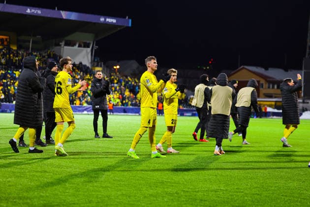 Football, Champions League 2025 2026 Bodo Glimt Inter 3 1 Bodo 20260218 Bodo Glimt players celebrate after the victory in the Champions League football match between Bodo Glimt and Inter at Aspmyra stadium Photo Thomas Andersen NTB Bodo Norway EDITORIAL USE ONLY RESTRICTED USE FOR BETTING COMPANIES  Copyright: xThomasxAndersenx xNTBx