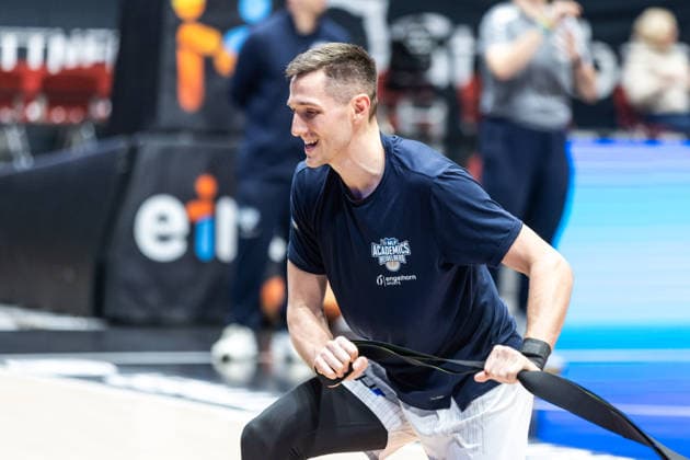 GER, easy-Credit Basketball-Bundesliga, Niners Chemnitz - MLP Academics Heidelberg. 18.02.2026, Messe, Chemnitz, GER, easy-Credit Basketball-Bundesliga, Niners Chemnitz - MLP Academics Heidelberg. Ryan Mikesell (MLP Academics Heidelberg 33) Foto Alexander Trienitz Chemnitz Messe Sachsen Deutschland