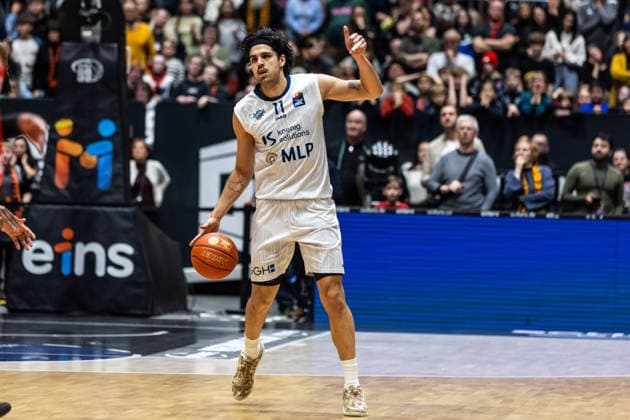 GER, easy-Credit Basketball-Bundesliga, Niners Chemnitz - MLP Academics Heidelberg. 18.02.2026, Messe, Chemnitz, GER, easy-Credit Basketball-Bundesliga, Niners Chemnitz - MLP Academics Heidelberg. Erol Ersek (MLP Academics Heidelberg 11) Foto Alexander Trienitz Chemnitz Messe Sachsen Deutschland