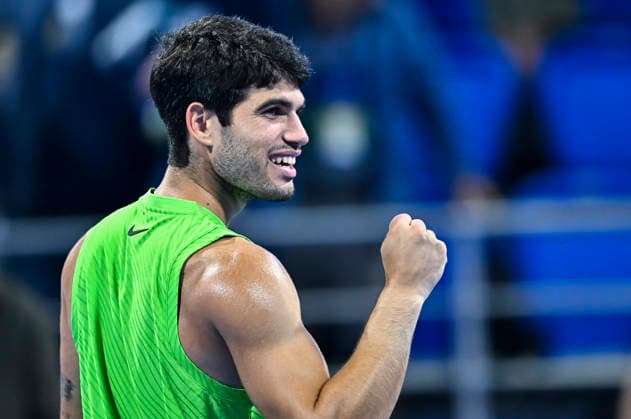 ATP, Tennis Herren QATAR EXXONMOBIL OPEN-ROUND OF 16 Carlos Alcaraz of Spain celebrates after winning against Valentin Royer of France in the Round of 16 at the ATP men s Qatar ExxonMobil Open 2026 tennis tournament at the Khalifa International Tennis Complex in Doha, Qatar, on February 18 2026. DOHA Qatar Copyright: xNOUSHADx