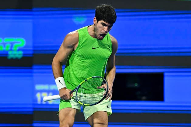 ATP, Tennis Herren QATAR EXXONMOBIL OPEN-ROUND OF 16 Carlos Alcaraz of Spain competes against Valentin Royer of France in the Round of 16 at the ATP men s Qatar ExxonMobil Open 2026 tennis tournament at the Khalifa International Tennis Complex in Doha, Qatar, on February 18 2026. DOHA Qatar Copyright: xNOUSHADx