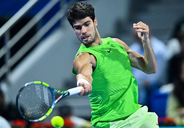 ATP, Tennis Herren QATAR EXXONMOBIL OPEN-ROUND OF 16 Carlos Alcaraz of Spain competes against Valentin Royer of France in the Round of 16 at the ATP men s Qatar ExxonMobil Open 2026 tennis tournament at the Khalifa International Tennis Complex in Doha, Qatar, on February 18 2026. DOHA Qatar Copyright: xNOUSHADx