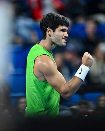 ATP, Tennis Herren QATAR EXXONMOBIL OPEN-ROUND OF 16 Carlos Alcaraz of Spain celebrates after winning against Valentin Royer of France in the Round of 16 at the ATP men s Qatar ExxonMobil Open 2026 tennis tournament at the Khalifa International Tennis Complex in Doha, Qatar, on February 18 2026. DOHA Qatar Copyright: xNOUSHADx