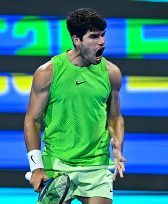 ATP, Tennis Herren QATAR EXXONMOBIL OPEN-ROUND OF 16 Carlos Alcaraz of Spain celebrates after winning against Valentin Royer of France in the Round of 16 at the ATP men s Qatar ExxonMobil Open 2026 tennis tournament at the Khalifa International Tennis Complex in Doha, Qatar, on February 18 2026. DOHA Qatar Copyright: xNOUSHADx