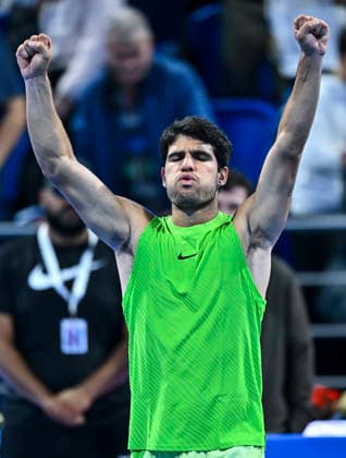ATP, Tennis Herren QATAR EXXONMOBIL OPEN-ROUND OF 16 Carlos Alcaraz of Spain celebrates after winning against Valentin Royer of France in the Round of 16 at the ATP men s Qatar ExxonMobil Open 2026 tennis tournament at the Khalifa International Tennis Complex in Doha, Qatar, on February 18 2026. DOHA Qatar Copyright: xNOUSHADx