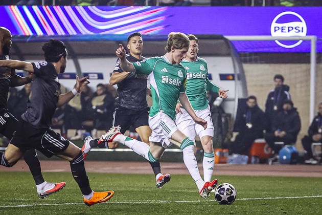 BAKU, AZERBAIJAN - FEBRUARY 18: Anthony Gordon of Newcastle United celebrates scoring a goal during Champions League knockout phase play-off first leg football match between Qarabag and Newcastle United at the Tofiq Bahramov Republican Stadium in Baku on February 18, 2026. (Photo by Firudin Salimov Sports Press Photo) Copyright: xFirudinxSalimov SportsxPressxPhox Sportspressphoto_SPR94386