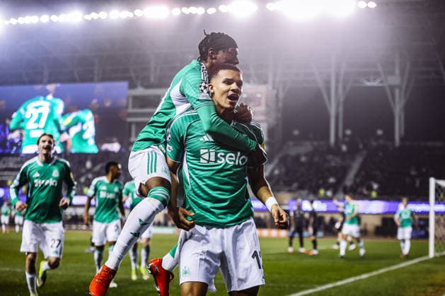 BAKU, AZERBAIJAN - FEBRUARY 18: Malick Thiaw of Newcastle United celebrates after scoring a goal during the UEFA Champions League knockout phase play-off first leg football match between Qarabag and Newcastle United at the Tofiq Bahramov Republican Stadium in Baku on February 18, 2026. (Photo by Firudin Salimov Sports Press Photo) Copyright: xFirudinxSalimov SportsxPressxPhox Sportspressphoto_SPR94390