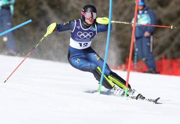 260218 -- CORTINA D AMPEZZO, Feb. 18, 2026 -- Anna Swenn Larsson of Sweden competes during the alpine skiing women s slalom run 1 at the Milan-Cortina 2026 Olympic Winter games, Winterspiele,Spiele, Summer games in Cortina, Italy, Feb. 18, 2026. MICO2026ITALY-CORTINA D AMPEZZO-OLYMPIC WINTER GAMES-ALPINE SKIING-WOMEN S SLALOM ZhangxChenlin  (MICO2026)ITALY-CORTINA D AMPEZZO-OLYMPIC WINTER GAMES-ALPINE SKIING-WOMEN S SLALOM IMAGO ZhangxChenlin  imago images 0847986197