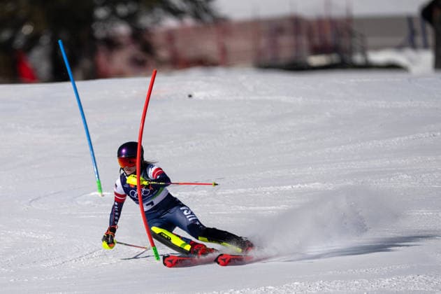 260218 -- CORTINA D AMPEZZO, Feb. 18, 2026 -- Mikaela Shiffrin of the United States competes during the alpine skiing women s slalom run 1 at the Milan-Cortina 2026 Olympic Winter games, Winterspiele,Spiele, Summer games in Cortina, Italy, Feb. 18, 2026. MICO2026ITALY-CORTINA D AMPEZZO-OLYMPIC WINTER GAMES-ALPINE SKIING-WOMEN S SLALOM FeixMaohua  (MICO2026)ITALY-CORTINA D AMPEZZO-OLYMPIC WINTER GAMES-ALPINE SKIING-WOMEN S SLALOM IMAGO FeixMaohua  imago images 0847986206