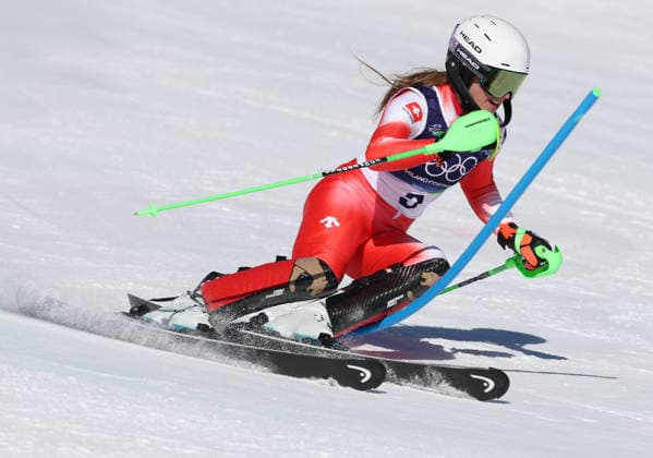 260218 -- CORTINA D AMPEZZO, Feb. 18, 2026 -- Camille Rast of Switzerland competes during the alpine skiing women s slalom run 1 at the Milan-Cortina 2026 Olympic Winter games, Winterspiele,Spiele, Summer games in Cortina, Italy, Feb. 18, 2026. MICO2026ITALY-CORTINA D AMPEZZO-OLYMPIC WINTER GAMES-ALPINE SKIING-WOMEN S SLALOM ZhangxChenlin  (MICO2026)ITALY-CORTINA D AMPEZZO-OLYMPIC WINTER GAMES-ALPINE SKIING-WOMEN S SLALOM IMAGO ZhangxChenlin  imago images 0847986224