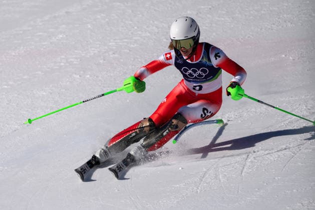 260218 -- CORTINA D AMPEZZO, Feb. 18, 2026 -- Camille Rast of Switzerland competes during the alpine skiing women s slalom run 1 at the Milan-Cortina 2026 Olympic Winter games, Winterspiele,Spiele, Summer games in Cortina, Italy, Feb. 18, 2026. MICO2026ITALY-CORTINA D AMPEZZO-OLYMPIC WINTER GAMES-ALPINE SKIING-WOMEN S SLALOM FeixMaohua  (MICO2026)ITALY-CORTINA D AMPEZZO-OLYMPIC WINTER GAMES-ALPINE SKIING-WOMEN S SLALOM IMAGO FeixMaohua  imago images 0847986571