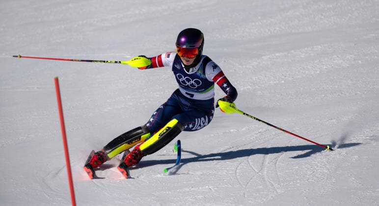 260218 -- CORTINA D AMPEZZO, Feb. 18, 2026 -- Mikaela Shiffrin of the United States competes during the alpine skiing women s slalom run 1 at the Milan-Cortina 2026 Olympic Winter games, Winterspiele,Spiele, Summer games in Cortina, Italy, Feb. 18, 2026. MICO2026ITALY-CORTINA D AMPEZZO-OLYMPIC WINTER GAMES-ALPINE SKIING-WOMEN S SLALOM FeixMaohua  (MICO2026)ITALY-CORTINA D AMPEZZO-OLYMPIC WINTER GAMES-ALPINE SKIING-WOMEN S SLALOM IMAGO FeixMaohua  imago images 0847986618