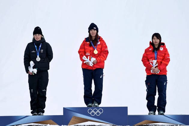 260218 -- LIVIGNO, Feb. 18, 2026 -- Gold medalist Fukada Mari L of Japan, silver medalist Zoi Sadowski Synnott L of New Zealand, and bronze medalist Murase Kokomo of Japan attend the awarding ceremony of the snowboard women s slopestyle at the Milan-Cortina 2026 Olympic Winter games, Winterspiele,Spiele, Summer games in Livigno, Italy, Feb. 18, 2026. MICO2026ITALY-LIVIGNO-OLYMPIC WINTER GAMES-SNOWBOARD-WOMEN S SNOWBOARD SLOPESTYLE-FINAL WangxPeng  (MICO2026)ITALY-LIVIGNO-OLYMPIC WINTER GAMES-SNOWBOARD-WOMEN S SNOWBOARD SLOPESTYLE-FINAL IMAGO WangxPeng  imago images 0847986668