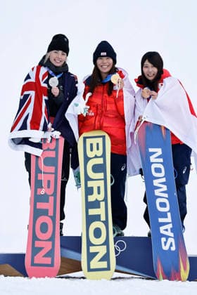 260218 -- LIVIGNO, Feb. 18, 2026 -- Gold medalist Fukada Mari L of Japan, silver medalist Zoi Sadowski Synnott L of New Zealand, and bronze medalist Murase Kokomo of Japan pose for photos during the awarding ceremony of the snowboard women s slopestyle at the Milan-Cortina 2026 Olympic Winter games, Winterspiele,Spiele, Summer games in Livigno, Italy, Feb. 18, 2026. MICO2026ITALY-LIVIGNO-OLYMPIC WINTER GAMES-SNOWBOARD-WOMEN S SNOWBOARD SLOPESTYLE-FINAL WangxPeng  (MICO2026)ITALY-LIVIGNO-OLYMPIC WINTER GAMES-SNOWBOARD-WOMEN S SNOWBOARD SLOPESTYLE-FINAL IMAGO WangxPeng  imago images 0847987024