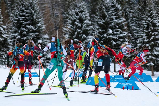 (260219) -- ANTERSELVA, Feb. 19, 2026 -- Athletes compete during the biathlon women s 4x6km relay at the 2026 Milan-Cortina Winter Olympics in Anterselva, Italy, Feb. 18, 2026. ) (MICO2026)ITALY-ANTERSELVA-OLYMPIC Winter games, Winterspiele,Spiele, Summer games BIATHLON-WOMEN S 4x6KM RELAY ZhangxTao 