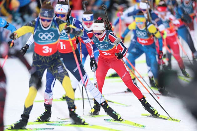 (260219) -- ANTERSELVA, Feb. 19, 2026 -- Marthe Krakstad Johansen (4th L) of Norway competes during the biathlon women s 4x6km relay at the 2026 Milan-Cortina Winter Olympics in Anterselva, Italy, Feb. 18, 2026. ) (MICO2026)ITALY-ANTERSELVA-OLYMPIC Winter games, Winterspiele,Spiele, Summer games BIATHLON-WOMEN S 4x6KM RELAY ZhangxTao 