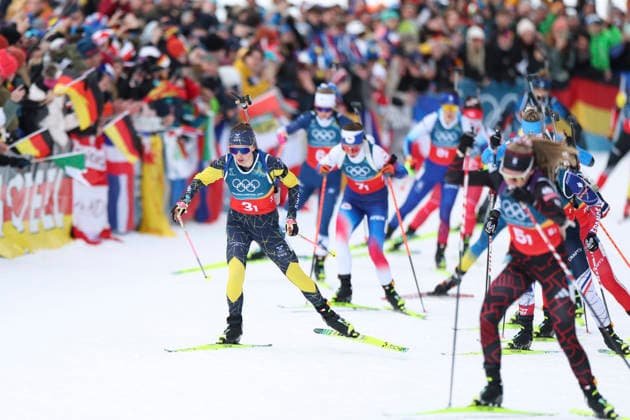 (260219) -- ANTERSELVA, Feb. 19, 2026 -- Linn Gestblom (1st L) of Sweden competes during the biathlon women s 4x6km relay at the 2026 Milan-Cortina Winter Olympics in Anterselva, Italy, Feb. 18, 2026. ) (MICO2026)ITALY-ANTERSELVA-OLYMPIC Winter games, Winterspiele,Spiele, Summer games BIATHLON-WOMEN S 4x6KM RELAY ZhangxTao 