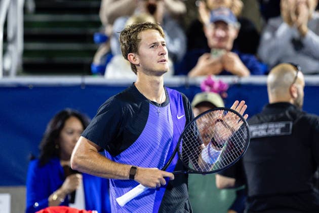 2026 Delray Beach Open - Day 3 Sebastian Korda of the USA celebrates defeating Alex Michelsen of the USA during their match on Day 3 of the Delray Beach Open at the Delray Tennis Center in Delray Beach, Florida, on February 18, 2026. Delray Beach FL United States  Copyright: xMauricioxPaizx originalFilename:paiz-2026delr260218_np6Vi.jpg