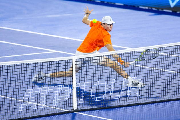 2026 Delray Beach Open - Day 3 Alex Michelsen of the USA plays against Sebastian Korda of the USA during their match on Day 3 of the Delray Beach Open at the Delray Tennis Center in Delray Beach, Florida, on February 18, 2026. Delray Beach FL United States  Copyright: xMauricioxPaizx originalFilename:paiz-2026delr260218_npTax.jpg
