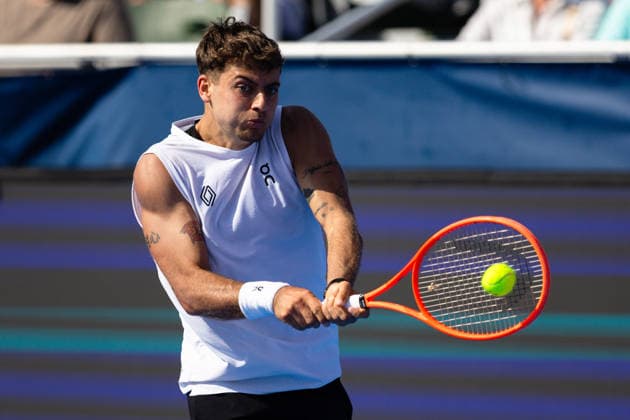 2026 Delray Beach Open - Day 3 - Flavio Cobolli (ITA) Vs Terence Atmane (FRA) Flavio Cobolli of Italy plays against Terence Atmane of France during their match on Day 3 of the Delray Beach Open at the Delray Tennis Center in Delray Beach, Florida, on February 18, 2026. Delray Beach FL United States  Copyright: xMauricioxPaizx originalFilename:paiz-2026delr260218_nplTM.jpg