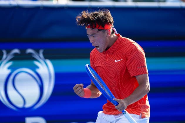 2026 Delray Beach Open - Day 3 - Coleman Wong (Hong Kong) Vs Brandon Nakashima (USA) Coleman Wong of Hong Kong reacts against Brandon Nakashima of the USA during their match on Day 3 of the Delray Beach Open at the Delray Tennis Center in Delray Beach, Florida, on February 18, 2026. Delray Beach FL United States  Copyright: xMauricioxPaizx originalFilename:paiz-2026delr260218_npFql.jpg