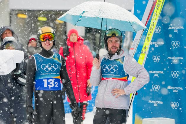 Winter Olympics in Milan Cortina 2026 Val di Fiemme, Italy 20260219. Vinzenz Geiger and Johannes Rydzek from Germany during the combined team sprint on the large hill in the Predazzo Ski jumping, Skispringen, Ski, nordisch Stadium during the Winter Olympics in Milano Cortina 2026. Photo: Lise Aaserud NTB Val di Fiemme Italy EDITORIAL USE ONLY. RESTRICTED USE FOR BETTING COMPANIES Ref:_SPOSxTTe6mXBW4.jpg *** Winter Olympics in Milan Cortina 2026 Val di Fiemme, Italy 20260219 Vinzenz Geiger and Johannes Rydzek from Germany during the combined team sprint on the large hill in the Predazzo Ski Jumping Stadium during the Winter Olympics in Milano Cortina 2026 Photo Lise Aaserud NTB Val di Fiemme Italy EDITORIAL USE ONLY RESTRICTED USE FOR BETTING COMPANIES  Copyright: xLisexAserudx xNTBx