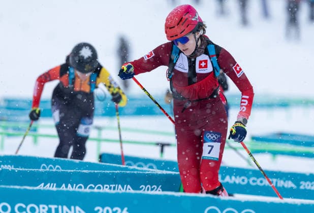 OLYMPICS - Winter Olympic Games, Olympische Spiele, Olympia, OS Milano Cortina 2026 BORMIO,ITALY,19.FEB.26 - OLYMPICS, SKI MOUNTAINEERING - Winter Olympic Games Milano Cortina 2026, sprint race. Image shows Caroline Ulrich (SUI) and Tatjana Paller (GER).  GEPAxpictures xHaraldxSteiner