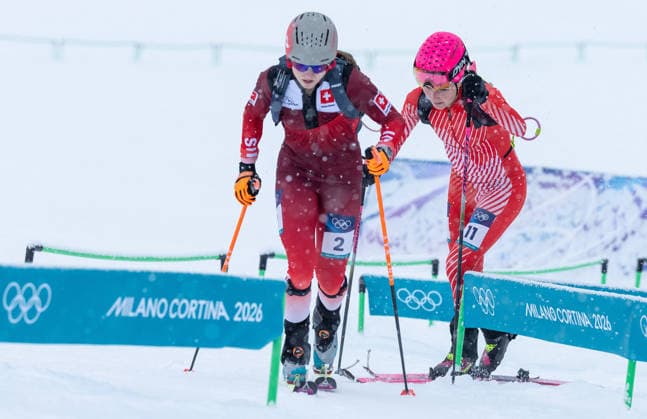 OLYMPICS - Winter Olympic Games, Olympische Spiele, Olympia, OS Milano Cortina 2026 BORMIO,ITALY,19.FEB.26 - OLYMPICS, SKI MOUNTAINEERING - Winter Olympic Games Milano Cortina 2026, sprint race. Image shows Marianne Fatton (SUI) and Johanna Hiemer (AUT).  GEPAxpictures xHaraldxSteiner
