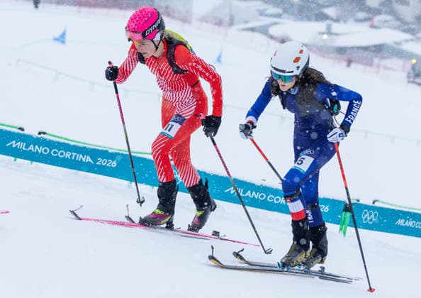 OLYMPICS - Winter Olympic Games, Olympische Spiele, Olympia, OS Milano Cortina 2026 BORMIO,ITALY,19.FEB.26 - OLYMPICS, SKI MOUNTAINEERING - Winter Olympic Games Milano Cortina 2026, sprint race. Image shows Johanna Hiemer (AUT) and Margot Ravinel (FRA).  GEPAxpictures xHaraldxSteiner