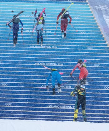 OLYMPICS - Winter Olympic Games, Olympische Spiele, Olympia, OS Milano Cortina 2026 BORMIO,ITALY,19.FEB.26 - OLYMPICS, SKI MOUNTAINEERING - Winter Olympic Games Milano Cortina 2026, sprint race. Image shows Margot Ravinel (FRA), Marianna Jagercikova (SVK), Marianne Fatton (SUI), Alba de Silvestro (ITA), Johanna Hiemer (AUT) and Lara Hamilton (AUS).  GEPAxpictures xHaraldxSteiner