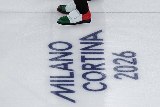 Italy™s carling shoes during Curling Men Italy vs Swiss at Curling Arena at the Milano Cortina 2026 Winter Olympics, in Cortina (Italy) February 19 , 2026 (Spada LaPresse)  Copyright: xSpada LaPressex