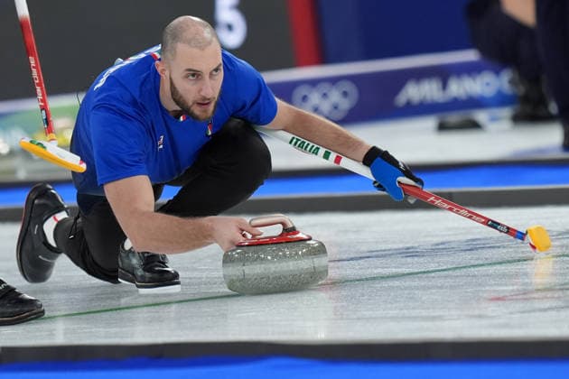 Italy™s MOSANER Amos during Curling Men Italy vs Swiss at Curling Arena at the Milano Cortina 2026 Winter Olympics, in Cortina (Italy) February 19 , 2026 (Spada LaPresse)  Copyright: xSpada LaPressex