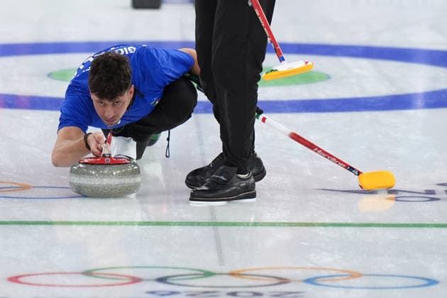 Italy™s Mattia GIOVANELLA during Curling Men Italy vs Swiss at Curling Arena at the Milano Cortina 2026 Winter Olympics, in Cortina (Italy) February 19 , 2026 (Spada LaPresse)  Copyright: xSpada LaPressex