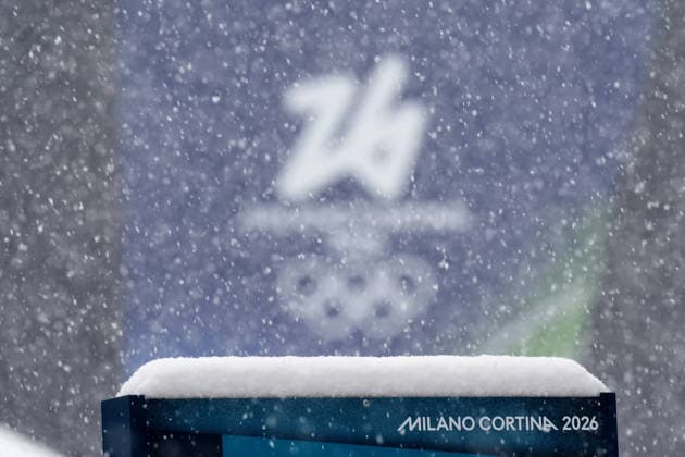5 Olympic rings and snow at Curling Arena at the Milano Cortina 2026 Winter Olympics, in Cortina (Italy) February 19 , 2026 (Spada LaPresse)  Copyright: xSpada LaPressex