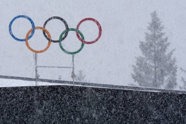 5 Olympic rings and snow at Curling Arena at the Milano Cortina 2026 Winter Olympics, in Cortina (Italy) February 19 , 2026 (Spada LaPresse)  Copyright: xSpada LaPressex
