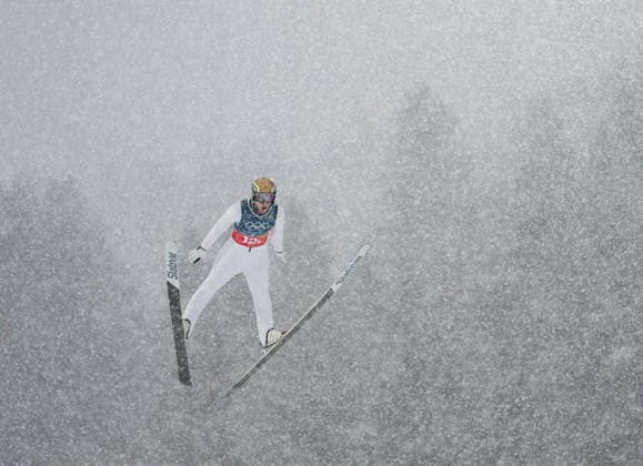 (260219) -- PREDAZZO, Feb. 19, 2026 -- Andreas Skoglund of Norway competes during the Ski jumping, Skispringen, Ski, nordisch competition round of the nordic combined team sprint at the 2026 Milan-Cortina Winter Olympics in Predazzo, Italy, Feb. 19, 2026. ) (MICO2026)ITALY-PREDAZZO-OLYMPIC Winter games, Winterspiele,Spiele, Summer games NORDIC COMBINED-TEAM SPRINT MengxYongmin 