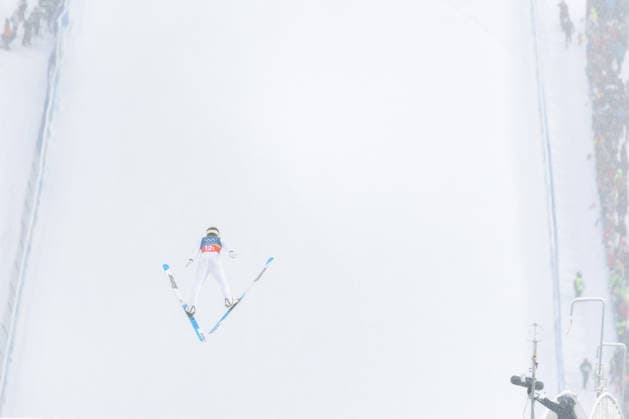 (260219) -- PREDAZZO, Feb. 19, 2026 -- Andreas Skoglund of Norway competes during the Ski jumping, Skispringen, Ski, nordisch trial round of the nordic combined team sprint at the 2026 Milan-Cortina Winter Olympics in Predazzo, Italy, Feb. 19, 2026. ) (MICO2026)ITALY-PREDAZZO-OLYMPIC Winter games, Winterspiele,Spiele, Summer games NORDIC COMBINED-TEAM SPRINT HuangxWei 